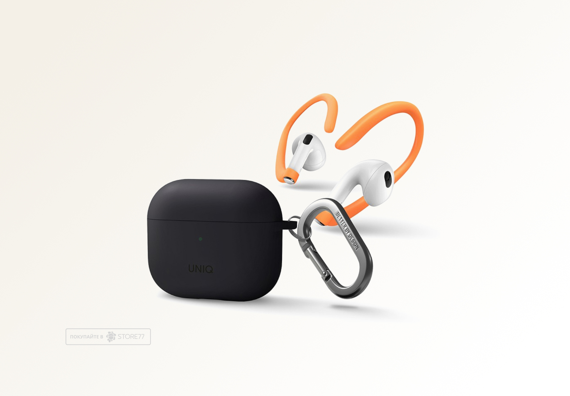 Чехол Uniq для Airpods 3 NEXO Liquid silicone +carabin +Sports ear hooks (Серый)