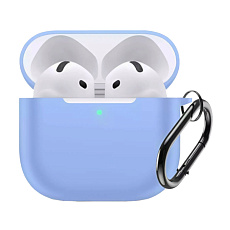 Чехол силиконовый для наушников Apple AirPods 4 с карабином (Голубой)