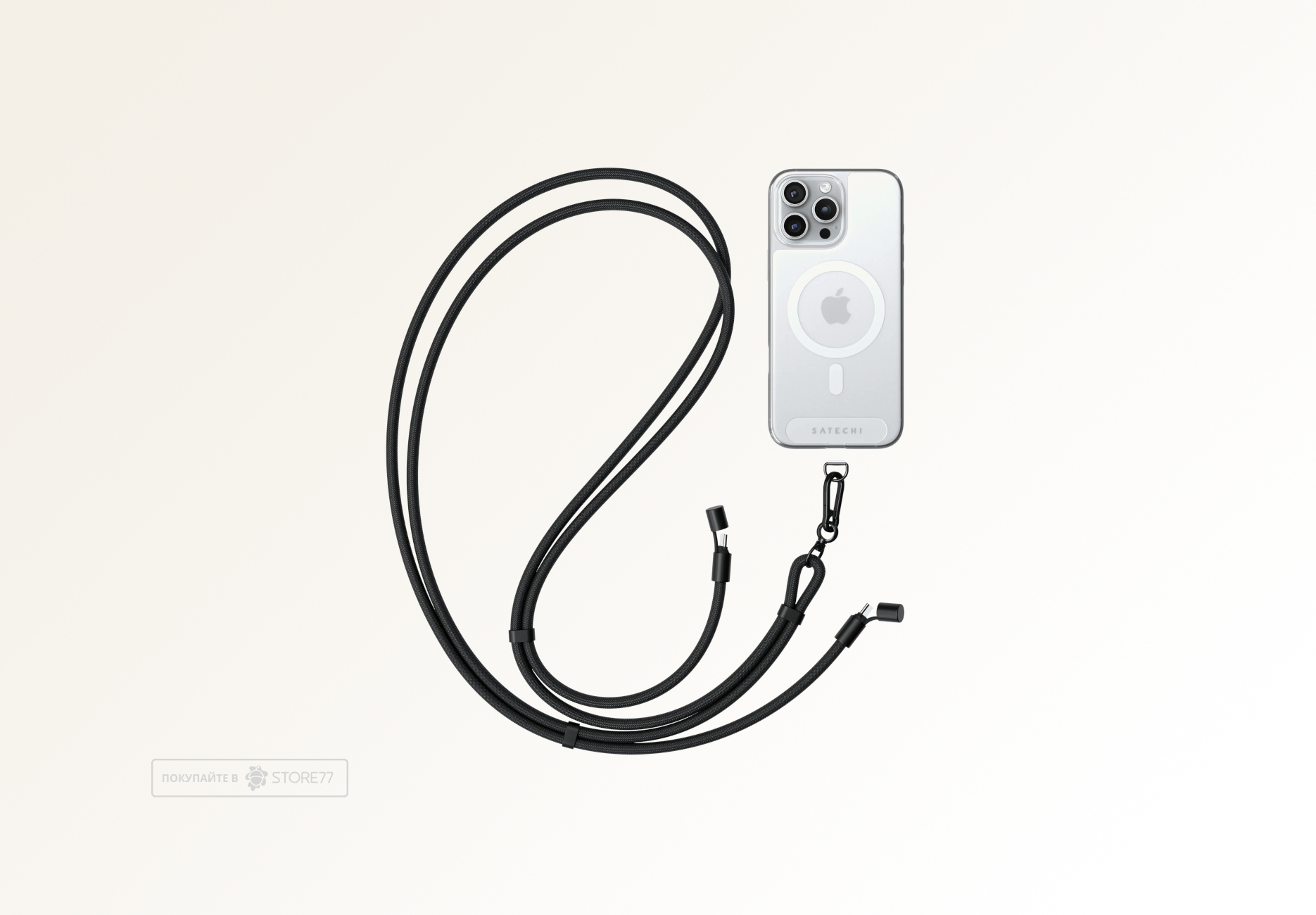 Кабель-ремешок Satechi OntheGo Crossbody Lanyard 60 Вт, 1.5м (Черный)