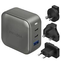 Сетевое зарядное устройство EnergEA TravelWorld 66 Вт GaN PD 2xUSB-C + USB-A (Темно-серый)