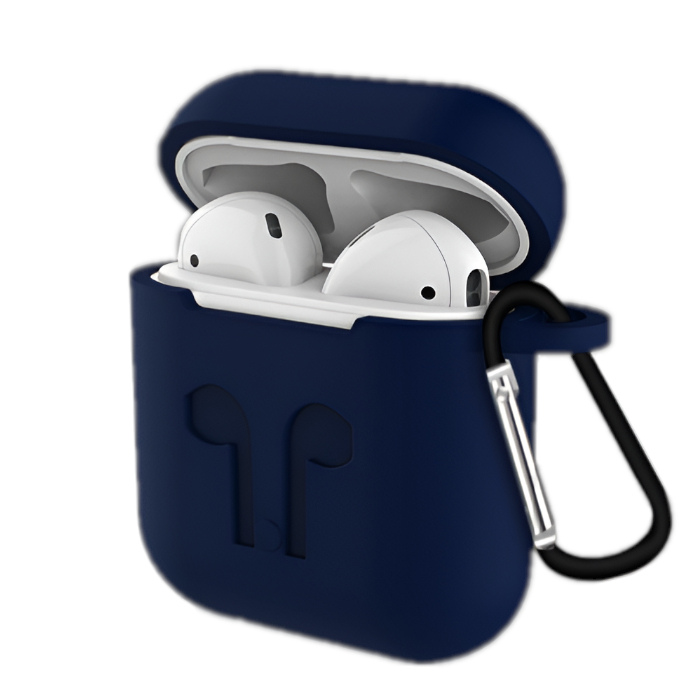 Чехол для Apple AirPods 2 силиконовый с карабином (Темно-синий) Чехол для Apple AirPods 2 силиконовый с карабином (Темно-синий)
