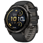 Умные часы Garmin Fenix 9 Pro 47 мм inReach®, AMOLED, Sapphire, корпус: угольно-серый, DLC-покрытие, с черно-серым силиконовым ремешком
