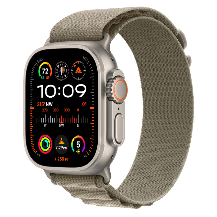 Часы Apple Watch Ultra 2 GPS + Cellular 49 мм, титановый корпус, ремешок Alpine Оливкового цвета,размер M
