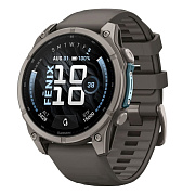 Умные часы Garmin Fenix 9 47 мм, AMOLED, Sapphire, корпус: светло-серый (Titanium), с галечно-серым силиконовым ремешком (Pebble Grey)