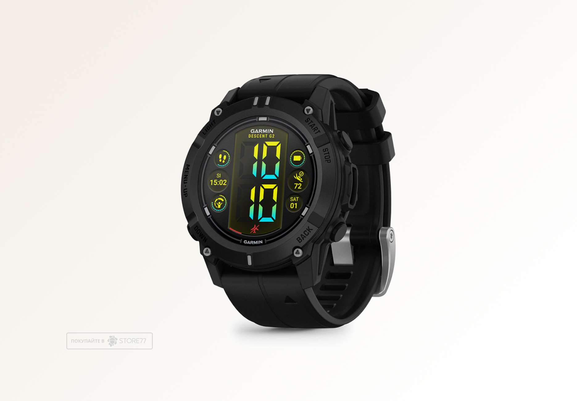 Умные часы Garmin Descent G2, 45.5 мм, корпус: черный (Black), с черным силиконовым ремешком (Black)