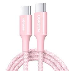 Кабель UGREEN L501 USB-C - USB-C, 60 Вт PD, 1 м плетеный (Розовый)