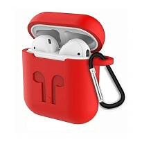 Чехол для Apple AirPods 2 силиконовый с карабином (Красный) Чехол для Apple AirPods 2 силиконовый с карабином (Красный)