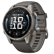 Умные часы Garmin Fenix 9 43 мм, AMOLED, Sapphire, корпус: светло-серый (Titanium), с галечно-серым силиконовым ремешком (Pebble Grey)