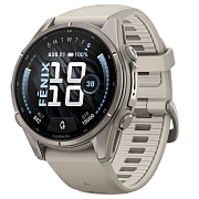 Умные часы Garmin Fenix 9 43 мм, AMOLED, Sapphire, корпус: светло-серый (Titanium), с туманно-серым силиконовым ремешком (Fog Gray)