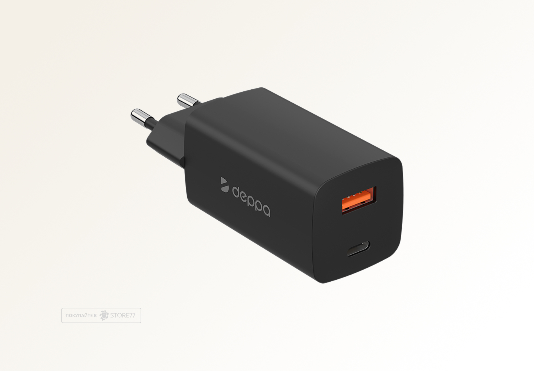 Сетевое зарядное устройство Deppa USB-A - USB-C, PD, QC, 65W, GaN (Черный)