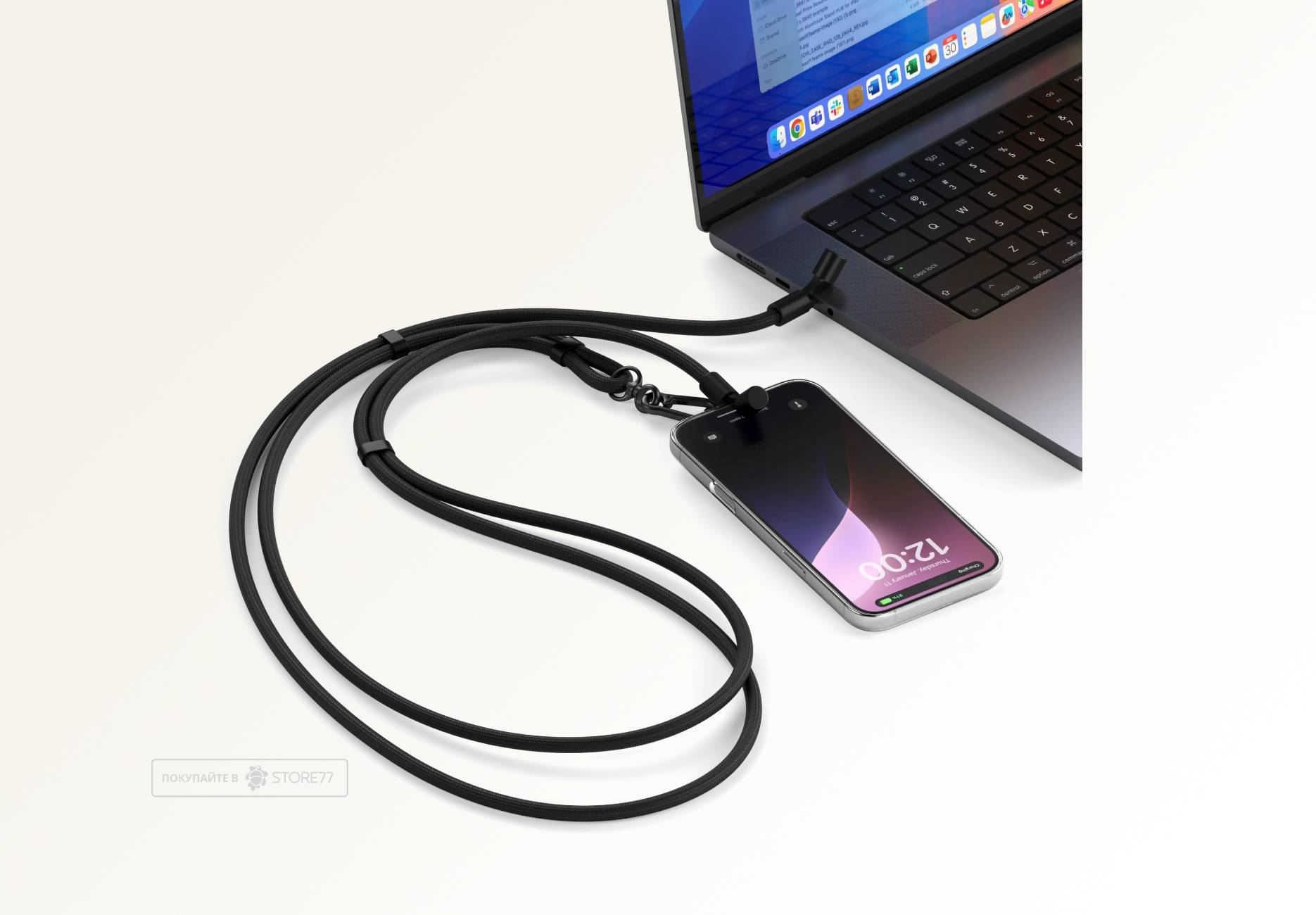Кабель-ремешок Satechi OntheGo Crossbody Lanyard 60 Вт, 1.5м (Черный)